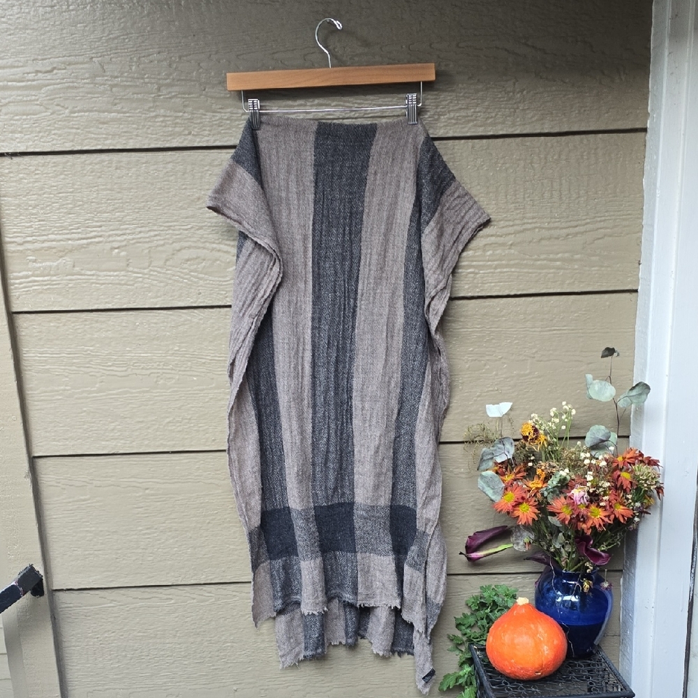 Cashmere plaid blanket scarf Scarf Taupe Gray Nepal